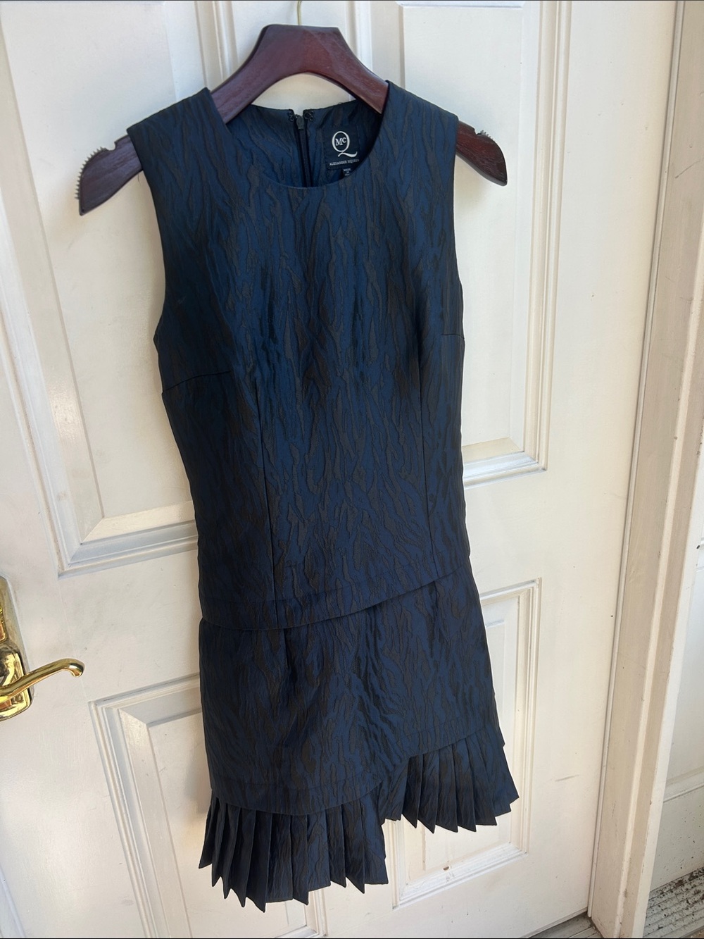 Alexander McQueen Navy Textured Lace-Up back dress